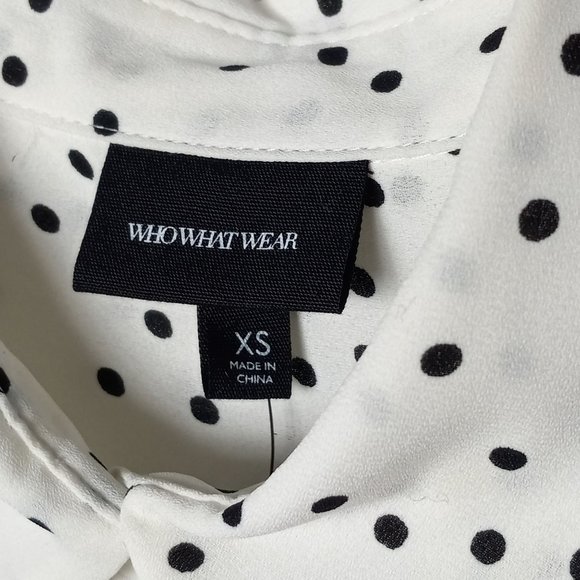 Who What Wear White Sheer Black Polka dot Blouse Button Up NWT XS Long Sleeve - Picture 14 of 16